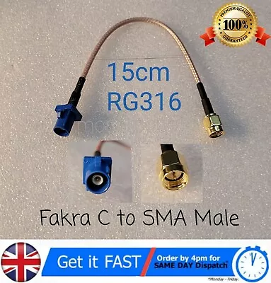 Buy Fakra C To SMA Male GPS Adapter Plug Extension Cable 15cm RG316 Pigtail  • 5.99£