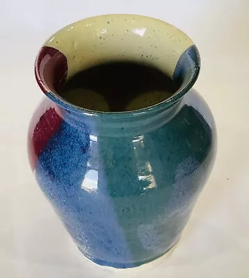 Buy Art Pottery Vase Singed, Glazed Blues, Gray And Maroon. • 21.13£