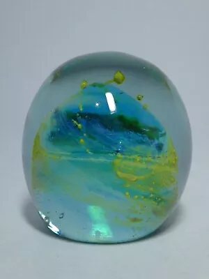 Buy Vintage Mdina Art Glass Paperweight Blue Green Yellow Splatter Abstract Design • 12£