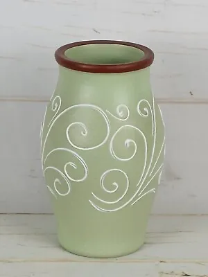 Buy Denby Ferndale Vintage 8  Stoneware Pottery Vase Sage Green White Swirl Used • 10.99£