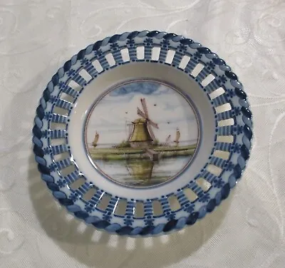 Buy Makkum Dutch Delft Reticulated Dish Or Bowl With Windmill And Boats • 29.99£