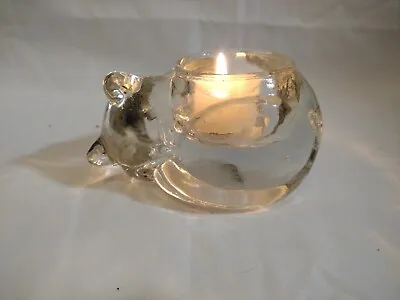 Buy VINTAGE !!!  SLEEPING CAT  Heavy CLEAR GLASS / CRYSTAL Candle / Tea Light Holder • 14.99£