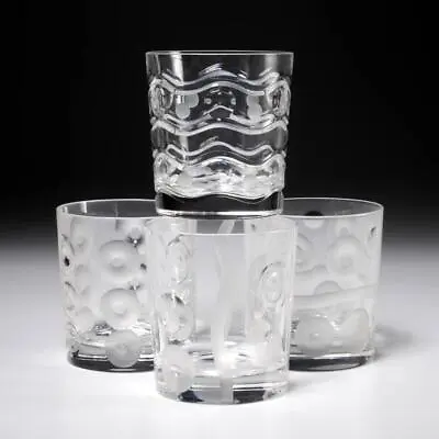 Buy Contemporary Italian Murano Style Heavy Frosted Blown Tumbler Glasses 4pc Lot • 115.08£