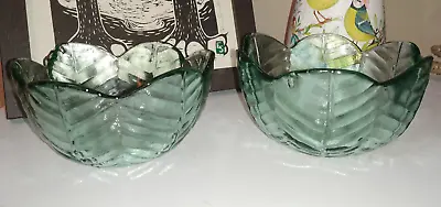Buy 2 Vintage Green Glass Leaf Bowls Parlane Glass Spain, Leaf Dishes • 15£