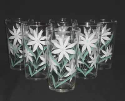 Buy 6 Vintage 1940’s Drinking Glasses ~ Teal/Green & White ~ Floral • 28.33£