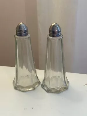Buy A Pair Of Vintage Glass And Stainless Steel Salt & Pepper Pots • 8.50£
