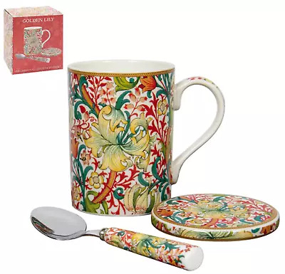 Buy William Morris Golden Lily China Mug Coaster Spoon Set Tea Coffee Boxed Leonardo • 12.95£