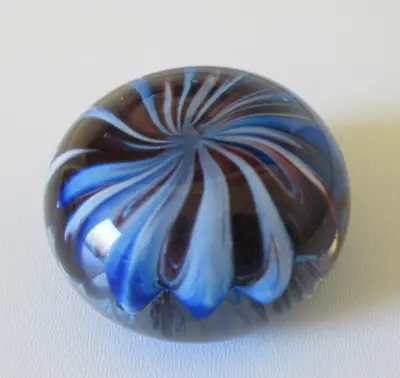 Buy Vintage Uredale Glass,  Claret & Blue Humbug Swirls Small Paperweight, Pontil • 10£