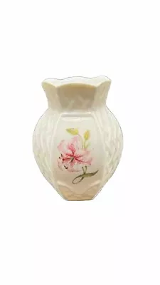 Buy Belleek Ireland Vase Country Trellis Iris Embossed Pink Flower • 18.02£