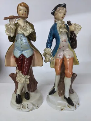 Buy Vintage Dresden Lace Porcelain Figurines Flute Player Boy And Violin Player Boy  • 69.99£