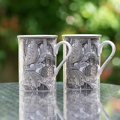 Buy Set Of 2 Dark Floral Coffee Mugs 260ml William Morris Acanthus Fine China Cups • 13£