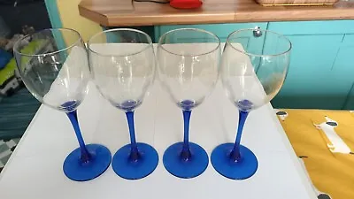 Buy Set Of 4 Vintage 1970s  France Luminarc Cobalt Blue Stem Wine Glasses X 4 • 17.99£