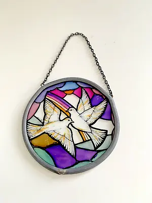 Buy Doves Of Peace Stained Glass Sun Catcher Roundelette Winged Heart • 10£