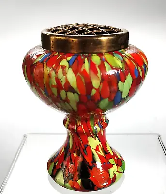 Buy Art Deco Czech / Bohemian Multicoloured Spatter Glass Posy Vase - Kralik / Welz • 29.99£