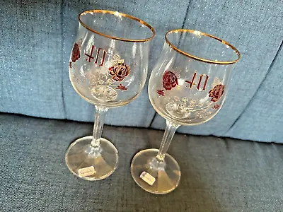 Buy Crystal Glass Vintage Bohemia Czech Wine Glass  Happy Anniversary  40th • 17.99£