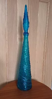 Buy Vintage Italian Empoli Blue Glass Genie Wave Bottle & Stopper Mid Century • 65£