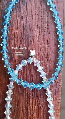 Buy Swarovski Crystal Bracelet : 5mm Aquamarine  Shimmer Faceted Beads ~ Bespoke.  • 12£