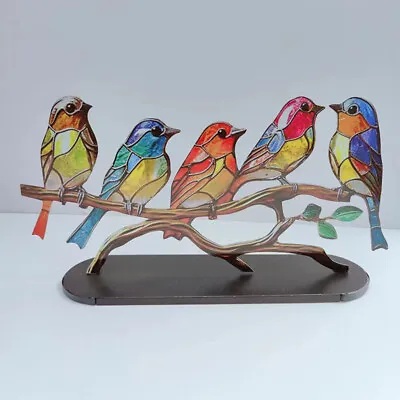Buy Stained Glass Birds On Branch Desktop Ornaments Double Sided Multicolor Style • 12.35£