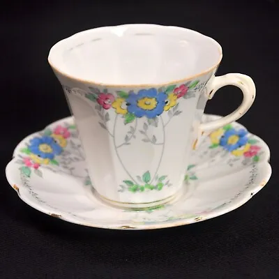 Buy Plant Tuscan Cup & Saucer #3348 Hand Painted Enameled Blue Flowers 1936-1940's • 41.71£