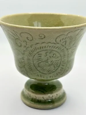 Buy Vtg Goblet Thai Celadon Pottery Green Signed Set Of 3 Grannycore Cottage Gifts • 26£