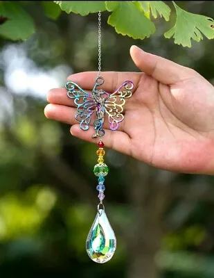 Buy Hanging 🦋 Butterfly Crystal Sun☀️Catcher Silver Bird Repellant🌷Plant Protecter • 6.95£