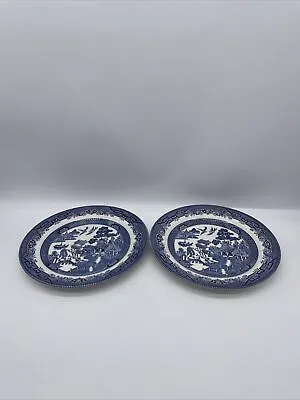 Buy 2 Churchill Blue Willow Dinner Plates - Made England Vintage  10.25  Blue White • 24.02£