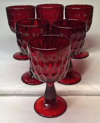 Buy VTG Fenton Thumbprint Goblets Red Wine Glasses MCM Ruby Red 6.5  Tall Set Of 6 • 42.44£