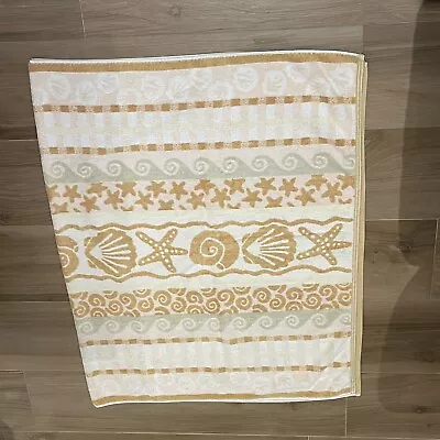 Buy Christy Beach Bath Sheet Towel Beige Multi Cotton Sea Shell 154x93cm Vintage 90s • 15£