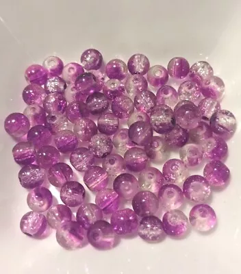 Buy 6mm Glass Pink Clear Crackle Beads  • 1.29£