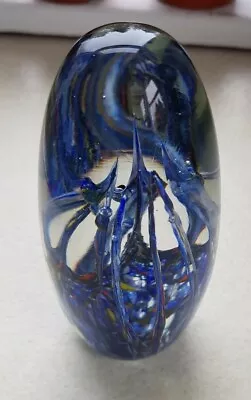 Buy Strathearn Tropic  P5 Ovoid Blue Harlequin Paperweight 5  Tall • 21.99£