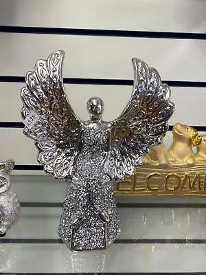 Buy Silver Crystal Crushed Diamond Angel Girl, Sitting Ornament, Shiny Bling Decor✨ • 14.99£