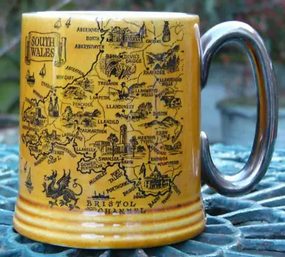 Buy Vintage Collectable Pottery Tankard Swansea South Wales Map Design* • 5£