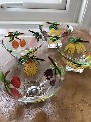 Buy Hand Painted Bowls Glass Fruit Vintage French X4 • 6.99£