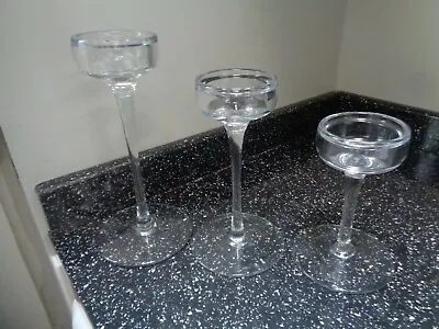 Buy Set Of 3 Glass Tall Tealight / Candle Holders • 18.50£