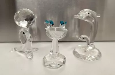 Buy Small Clear Glass Animal Ornament Bundle Seal / Birds On Birdbath / Dolphins • 19.99£
