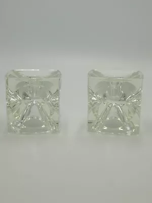 Buy Vintage MCM Rudolf Jurnikl Bohemian Glass Cube Optic Candle Holders • 28.45£