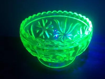 Buy Vintage Uranium Green Glass Bowl/Dish Cut Glass Art Deco Vaseline Glass Glowing • 24.99£