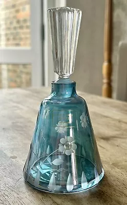 Buy Vintage Laura Ashley Blue Etched Glass Bell Shaped Handmade Perfume Bottle • 15£