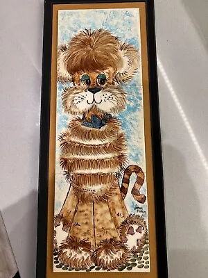 Buy Jersey Pottery Tile Picture 1970's Comical Shaggy Dog Brown Blue  Framed Vgc • 24.99£