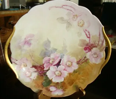 Buy Antique Hand Painted Unmarked Limoges Cake Plate, Serving Tray, Wild Roses, 10  • 56.58£
