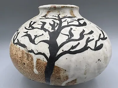 Buy Vintage Japanese Tree Of Life Vase White Glaze Wood Fired 6.25x8” Diameter Heavy • 45.07£