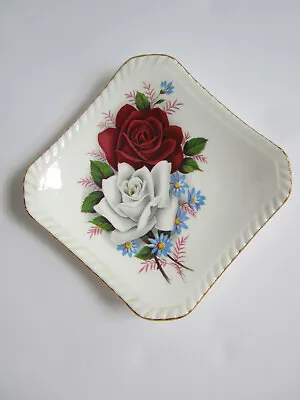 Buy Vintage Royal Adderley Bone China Square Teabag Floral Plate Made In England • 11.58£