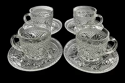 Buy Set Of 4 Cristal D'Arques-Durand Antique Clear Flat Tea Coffee Cup & Saucer Set • 24£