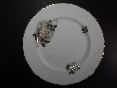 Buy Vintage English Fine Bone China White Roses Gold Rim 27cm Dinner Plate • 11.99£
