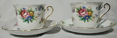 Buy Tuscan Fine English Bone China Bouquet Pattern 2 Cups 2 Saucers Floral Gold... • 28.42£