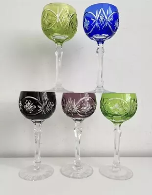 Buy Vintage Bohemian Colored Crystal Glass Wine Glasses Set Of 5 • 100£