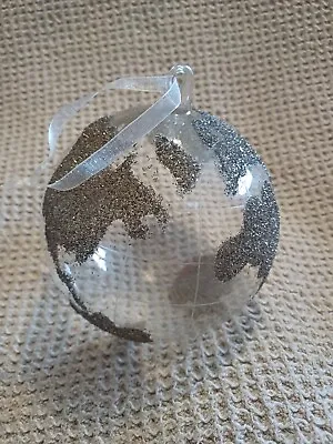 Buy Clear Glass & Glitter World Globe Bauble Ornament. 14cm Approx. • 1.49£
