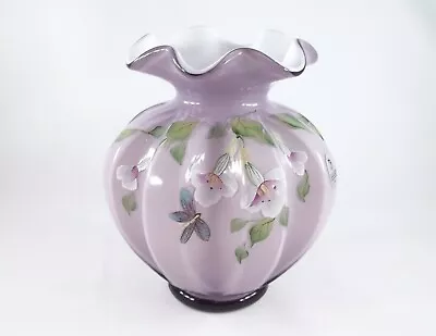 Buy Fenton Sweetbriar With Dragonfly On Plum Overlay Cased 6  Hand Painted Vase • 84.74£