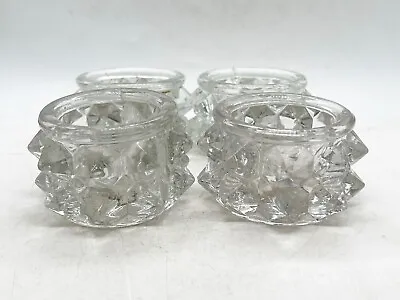Buy Vintage Set Of 4 Clear Pressed Glass Spiked Candle Holders • 19.99£