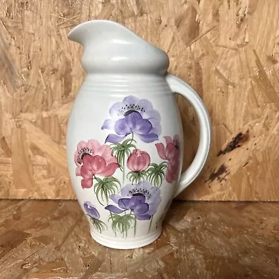 Buy Vintage RADFORD Pottery Hand Painted Water Pitcher Jug Vase Poppy Anemone 23cm • 9.99£